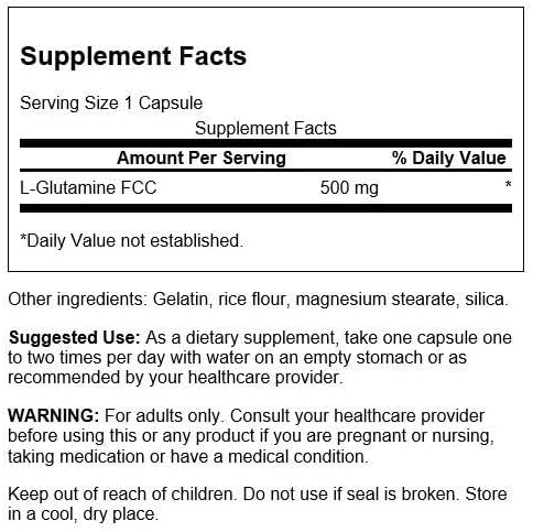 Swanson Amino Acid L-Glutamine 500 Milligrams 100 Capsules