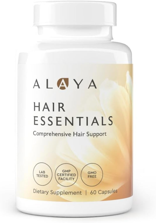 Alaya Hair Essentials - Hair Supplement with Biotin, Keratin, Folic Acid, Vitamin B12, B6 - Lab Tested - Gluten Free - 30 Day Supply