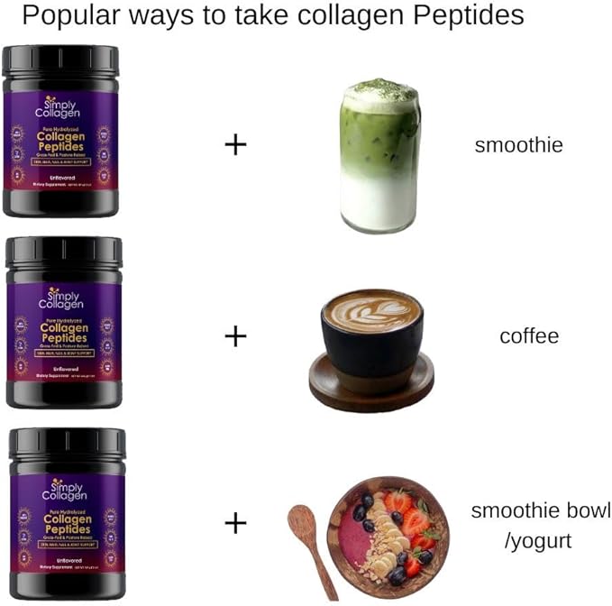 Simply Collagen® Hydrolyzed Collagen Peptides - Enhances & Strengthens Hair, Skin, Nails, Bones & Joints - Grass Fed, Type I & III - 41 Servings Per Container