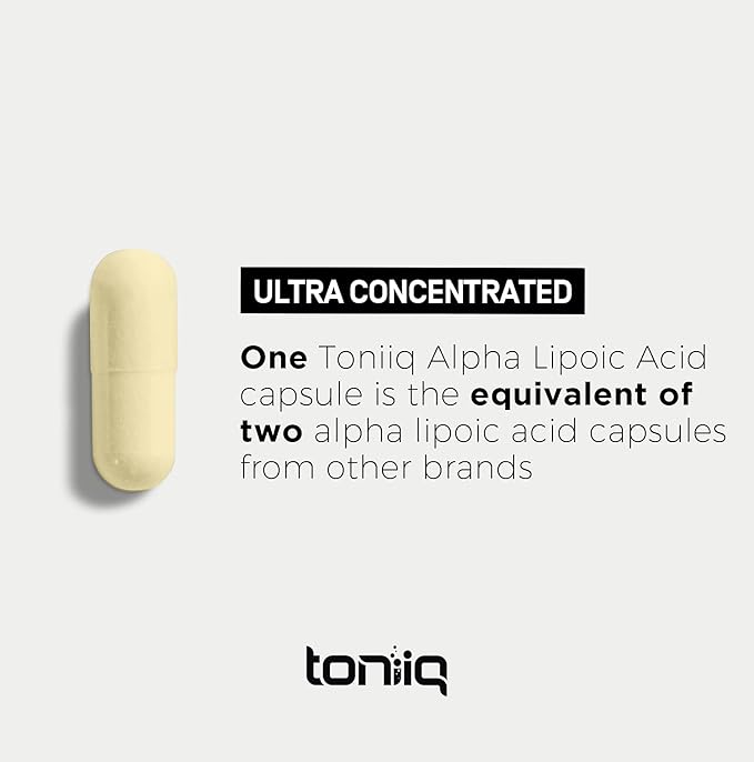 Toniiq 1000mg Ultra High Strength Alpha Lipoic Acid Capsules - Highly Purified 99%+ USP Standard - 120 Capsules ALA Supplement