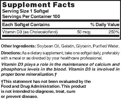 Nature's Blend Vitamin D3 50 MCG (2000 IU) Easy-to-Swallow, 100 SOFTGELS