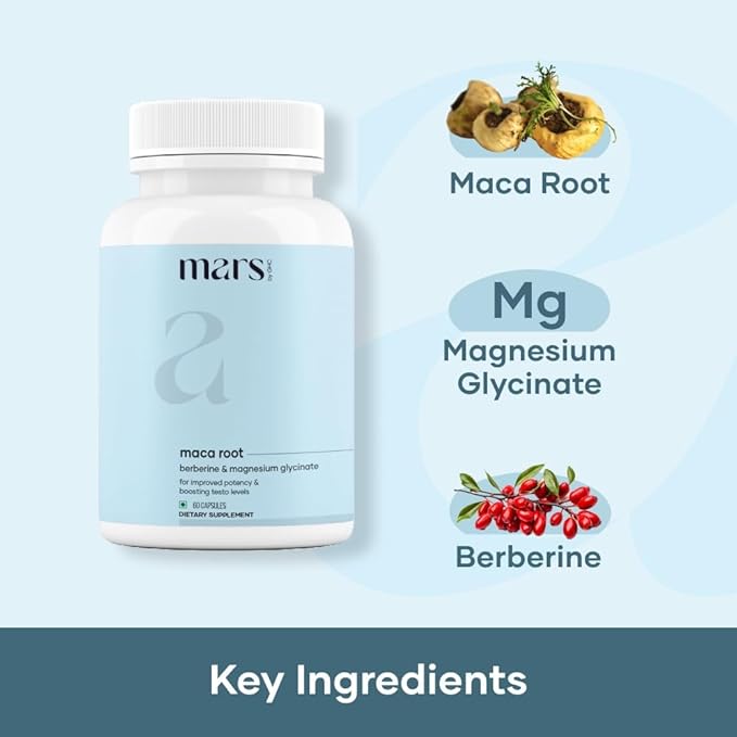 mars by GHC Maca Root Capsules with Ginseng, Magnesium & Berberine | Supports Vitality & Overall Well-Being | 60 Capsules Pack of 1