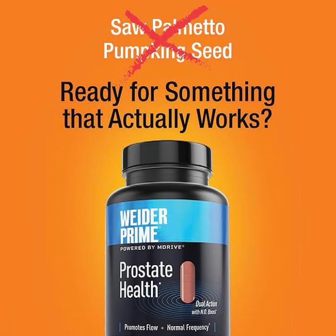 Weider Prime Prostate Health for Men, Dual Action with N.O. Boost, Promotes Flow and Normal Frequency, 60 Veggie Capsules
