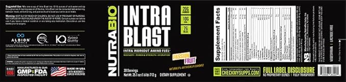 NutraBio Intra Blast Bcaa Powder Amino Acid Supplement, Electrolyte & Hydration Blend, Intra, Pre Workout & Muscle Recovery, 20g Eaa Amino Acids Powder, 5g Glutamine- Passion Fruit, 30 Serving