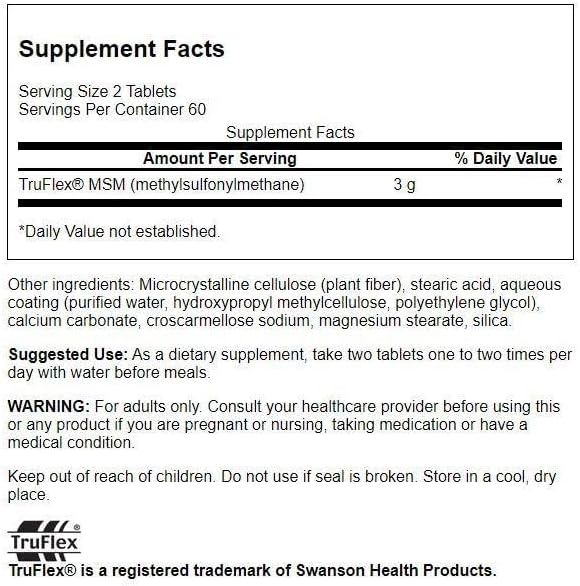 Swanson Msm 1500 Milligrams 120 Tabs