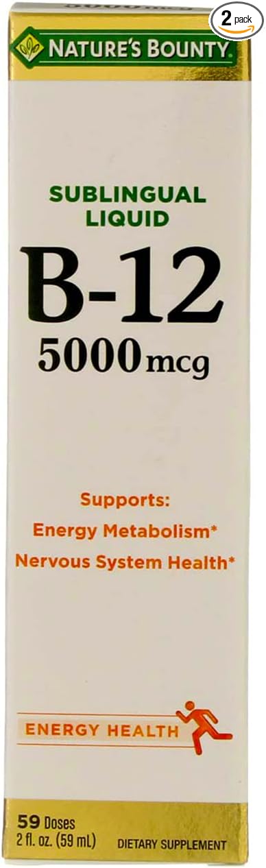 Nature's Bounty B-12 5000 mcg Sublingual Liquid Energy Health 2 oz (Pack of 2)