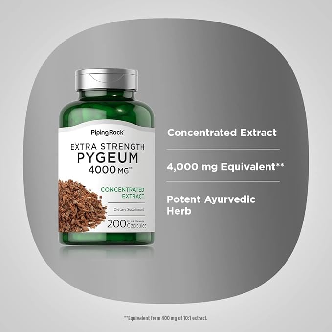 Piping Rock Pygeum Supplement 4000 mg | 200 Capsules | Pygeum Africanum Bark Extract | Extra Strength | Non-GMO, Gluten Free