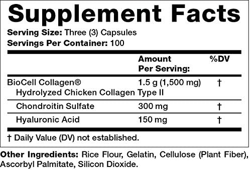Olympian Labs Biocell Collagen II 1500mg Supplement Capsules Non-GMO, Gluten-Free, Allergan-Free - Supports Skin & Joint Health and Cartilage Producing Cells - Bulk 300 Capsules (100 Day Supply)