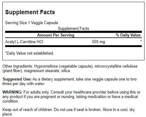 Acetyl L-Carnitine 500 mg 100 Caps by Swanson Premium