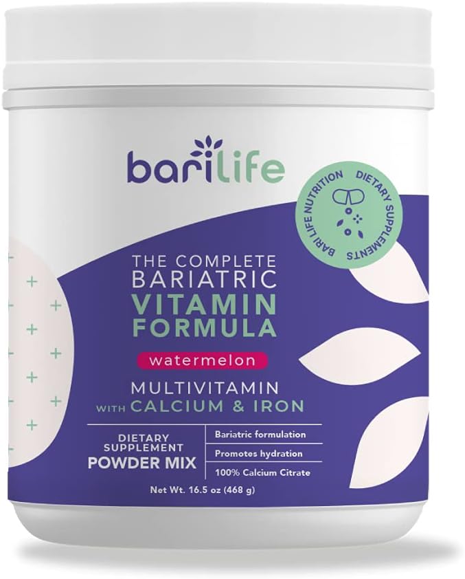 Bari Life Complete Bariatric Multivitamin with Iron - Dietary Supplement Powder Mix, Calcium Citrate, Multivitamin, Iron - Bariatric Vitamins for Gastric Sleeve Patients (Watermelon, 60 Servings)