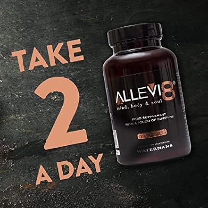 Watermans Allevi8 Curcumin Turmeric, Ginger, Frankincense, Vitamin D & Black Pepper Extract for Best Absorption - Daily Joint & Mental Health, Immune Health Support