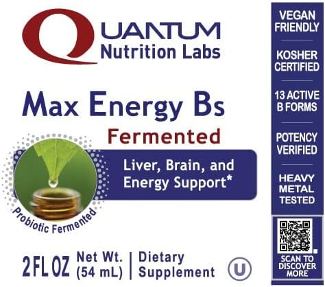 Quantum Nutrition Labs Max Energy B - Vitamin B Complex Liquid Drops, Organic Vitamin B Supplement for Women and Men, Vitamin B1, B2, B3, B5, B6, B12 - 2 Fl Oz