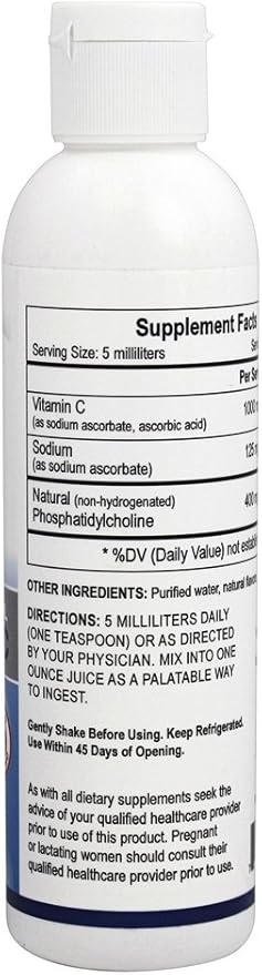 Liposomal Vitamin C Highest Absorption to Cells 96% Includes Proper Amount of Phosphatidyl Choline (PC)