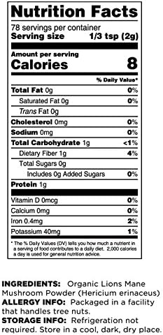 Terrasoul Superfoods Organic Lion's Mane Mushroom Powder (4:1 Extract), 5.5 Ounces