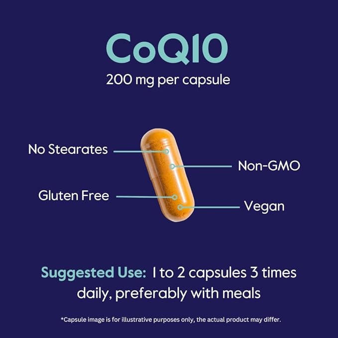 BESTVITE CoQ10 200mg (120 Vegetarian Capsules) Naturally Fermented - No Stearates - Vegan - Gluten Free - Non GMO