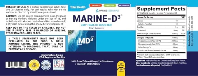 Marine Essentials- Marine D3 Omega 3 Calamari Ecklonia Cava DHA (60 Capsules)