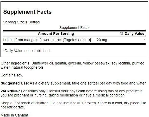 Swanson Lutein 20 Milligrams 120 Sgels