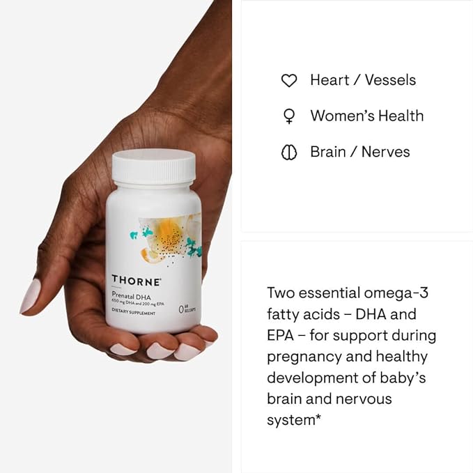 THORNE Prenatal DHA - 650 mg DHA and 200 mg of EPA - Supports Baby’s Brain and Nervous System Development from Pregnancy to Nursing* - 60 Capsules