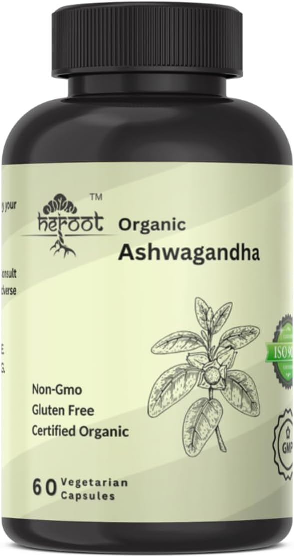 Organic AshwagandhaCapsules Pure Organic Ashwagandha Powder and Root Extract - Stress Relief, Mood Enhancer (Pack of 60 Capsule)