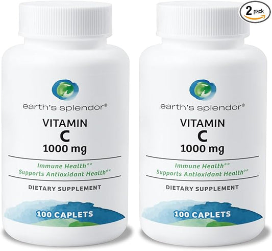 Earth's Splendor Vitamin C 1000 mg Dietary Supplement for Men & Women, Immune Support, Supports Antioxidant Health (100 Caplets, 3+ Month Supply Per Bottle) - 2 Pack