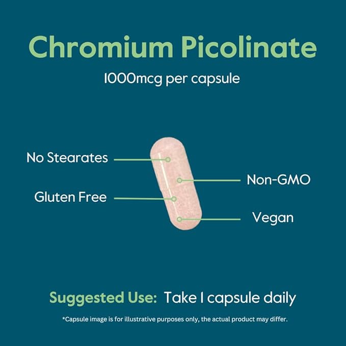 BESTVITE Chromium Picolinate 1000mcg (240 Vegetarian Capsules) - No Stearates - No Dicalcium Phosphate - Vegan - Gluten Free - Non-GMO