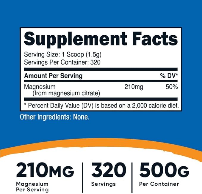 Nutricost Magnesium Citrate Powder (Unflavored, 500 Gram)