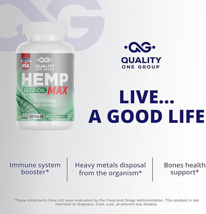 Hemp Seed Oil Capsules 1000mg with Triple Omega 3 6 9 | Organic Supplement with Essential Fatty Acids for Joint Support Relaxing Mood and Skin Health - 60 Liquid Vegan Capsules, Non-GMO, Made in USA.