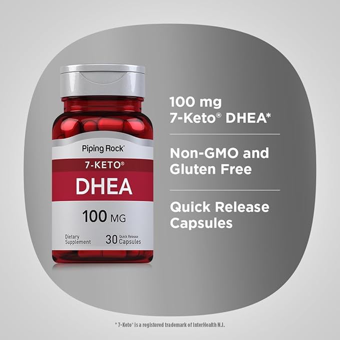 Piping Rock DHEA Supplement for Women and Men | 100mg | 30 Capsules | 7-Keto | Dehydroepiandrosterone | Non-GMO, Gluten Free