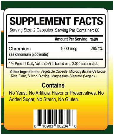 Chromium Picolinate 1000 MCG Serving 120 Vegetable Capsules
