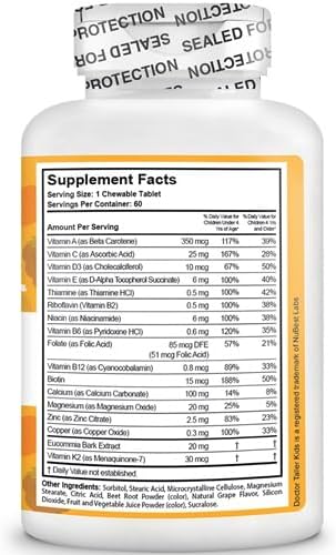 NuBest Doctor Taller Kids - Kids Multivitamins, Toddler Vitamins - Support Healthy, Immunity and Bone Strength for Ages 2 to 9 - Grape Flavor - 60 Vegan Chewable Tablets | 1 Month Supply