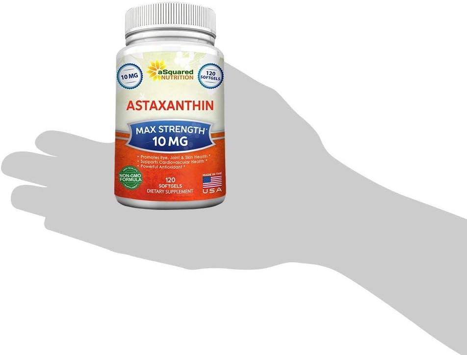 aSquared Nutrition Astaxanthin Supplement - Natural Astaxanthin Pills from Haematococcus Pluvialis Extract for Pure Energy - Max Strength 10mg - 120 Softgels
