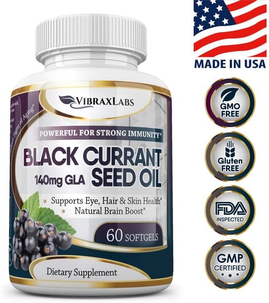 Black Currant Oil 1000mg - Hexane Free – Natural Anti Aging Antioxidant with High GLA Formula – Supports Hair, Skin, Joint & Eye Health – Premium Black Currant Seed Oil Softgel Supplement