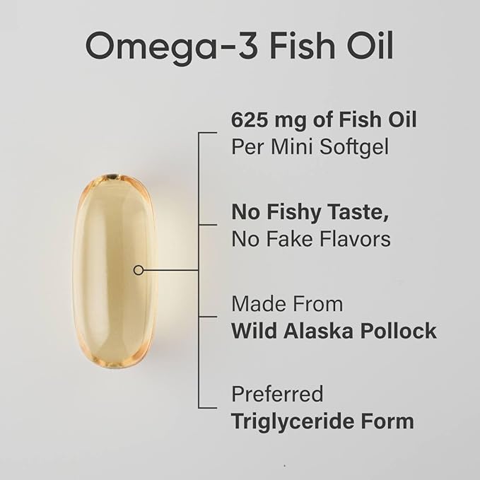 Sports Research Fish Oil Mini-Softgels - Easy to Swallow Omega-3 Fatty Acids from Wild Caught Alaska Pollock Supporting Brain & Heart Health - 625mg, 120 Capsules