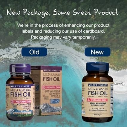 Wiley's Finest Wild Alaskan Fish Oil Prenatal DHA - 900mg EPA and DHA Omega-3s for Pregnant Women and Nursing Mothers - 60 Softgels (30 Prenatal Vitamin Servings)
