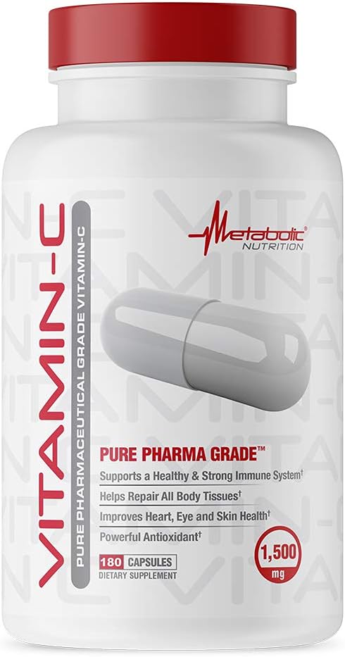 Metabolic Nutrition Vitamin C, 1500mg, Pure Pharma Grade, High Absorption Ascorbic Acid Capsules (180 caps)
