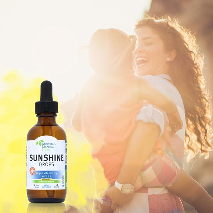 Mountain Meadow Herbs Sunshine Drops | Vegan Vitamin D3 Booster for Healthy Bones & Teeth | Ideal Winter Supplement | Tincture 4oz