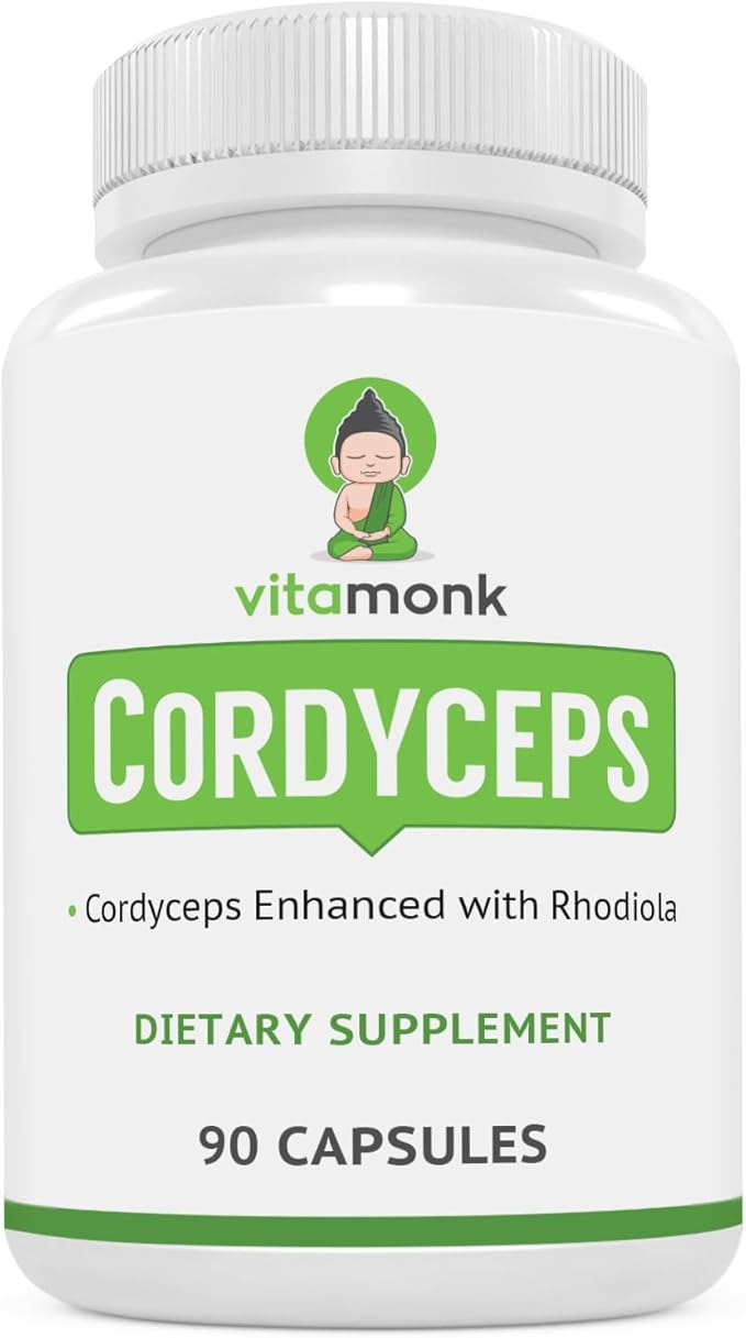 VitaMonk Cordyceps Mushroom Capsules with Rhodiola, 2 Grams of Cordyceps Mushroom Enhanced with Rhodiola - Boost Energy, Fight Stress, Enhance Performance, Non-GMO - 2000mg - 90 Caps