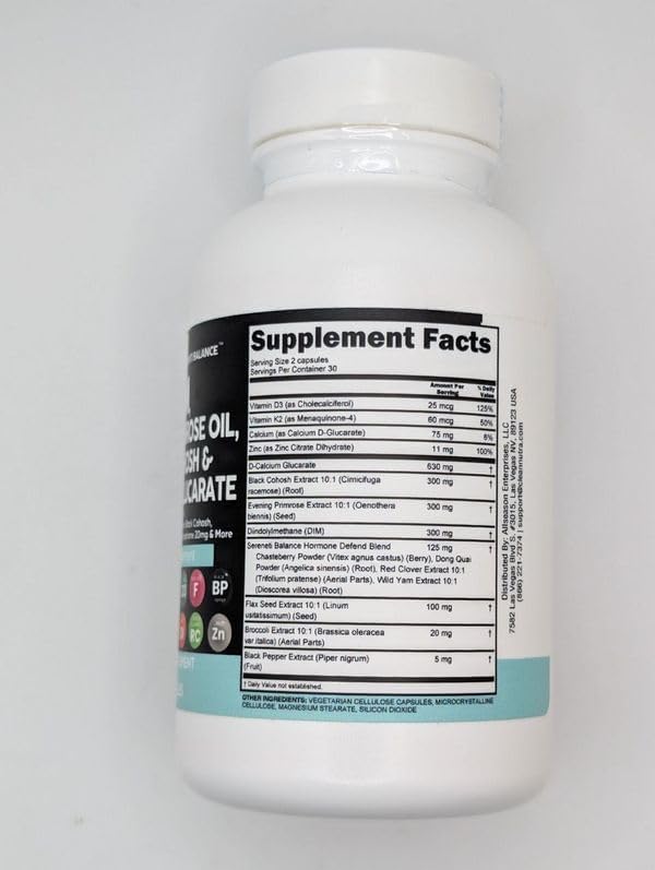 Clean Nutraceuticals DIM Evening Primrose Black Cohosh Calcium D-Glucarate Sulforaphane Flax Seed Extract - Hormonal Support Vitamins for Women with Dong Quai - 60 Caps