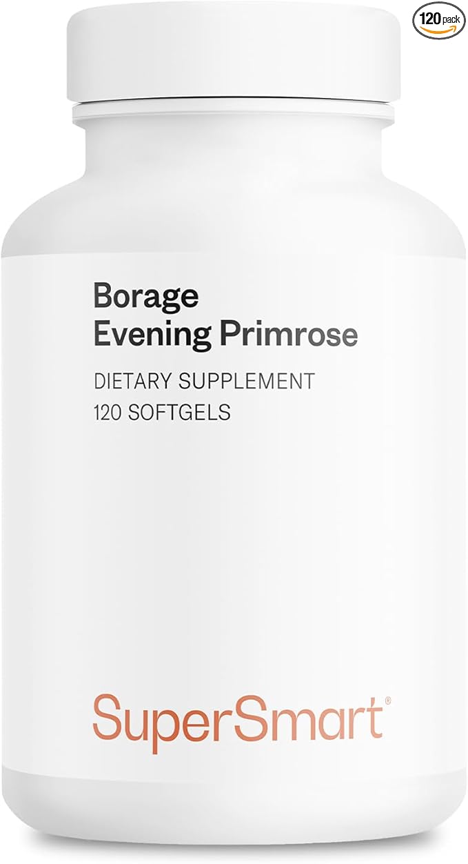 Supersmart - Borage & Evening Primrose (High Potency) - GLA Oil Gamma Linolenic Acid Cold Pressed - with Vitamin E, Borage Oil & Evening Primrose Oil Supplement | Non-GMO & Gluten Free - 120 Softgels