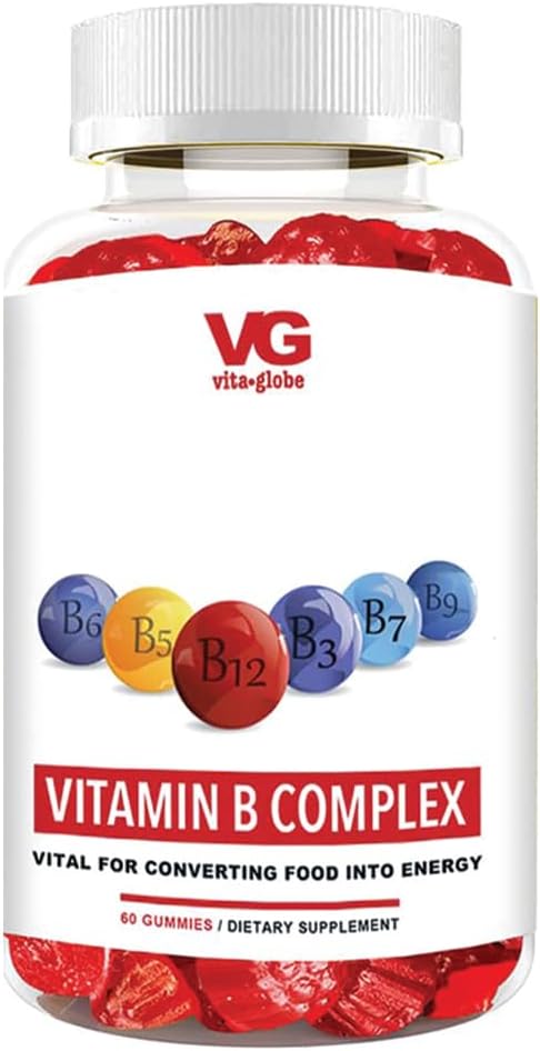 VitaGlobe B Complex Gummy - Strawberry Flavor with Vitamin C, Niacin, B6, B12 & Biotin for Energy, Heart Health and Brain Support, 60 Count (Pack of 1)