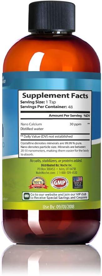 NutriNoche Liquid Calcium Supplement - 99.99% Ultra Pure Crystalline Nano Calcium for Women, Men & Children - Calcium Citrate Alternative - Absorbed at a Cellular Level Sublingually - 30 ppm