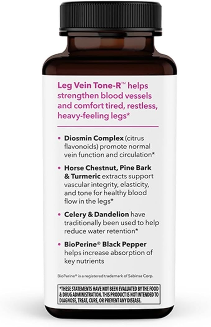 LifeSeasons Leg Veins Tone-R - Supports Vein Health & Circulation - Reduces Spider Veins, Restlessness & Heavy Legs - Enhances Vascular Strength - Diosmin, Horse Chestnut & Turmeric - 60 Capsules