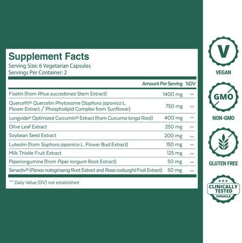Qualia Senolytic | The Ultimate Formula for Enhanced Cell Repair and Rejuvenation. 2-Day Aging & Longevity Support Regimen w. Fisetin, Quercetin, Piperlongumine, Senactiv®, Curcumin (4 Pack)