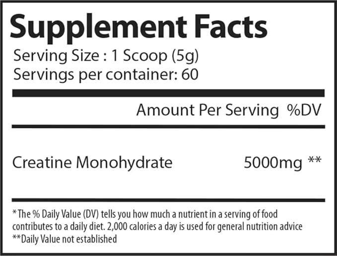 Micronized Creatine Monohydrate Powder - 5g (5 Grams) Per Serving, Unflavored - Helps Support Optimum Muscle Gain, Suitable for Men & Women, 300 gm - 60 Servings