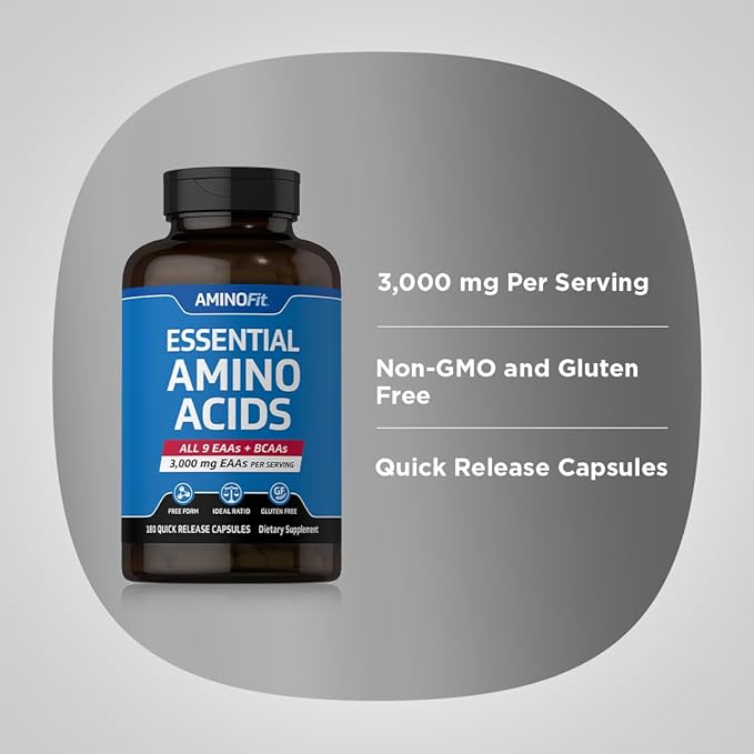 Piping Rock Amino Acid Supplement | 180 Capsules | BCAA and EAA AminoFit Complex | Non-GMO, Gluten Free | by Fitness Labs