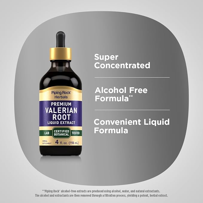 Piping Rock Valerian Root Extract Liquid Drops | 4 Fl Oz | Premium Herb Supplement Tincture | Vegetarian, Alcohol Free | Non-GMO, Gluten Free