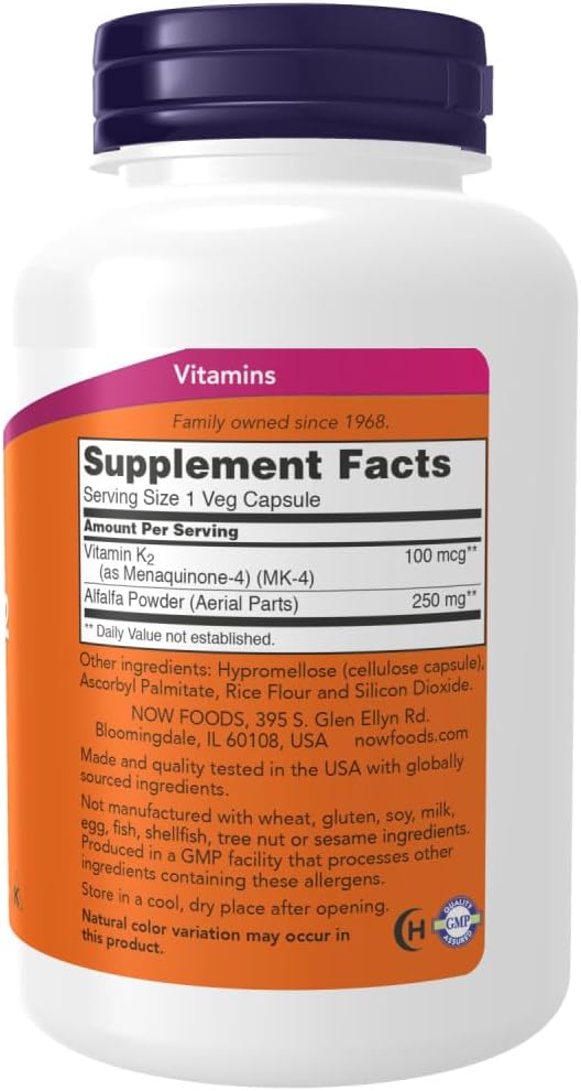 NOW Foods Vitamin K-2, 250 Vegetable Capsule
