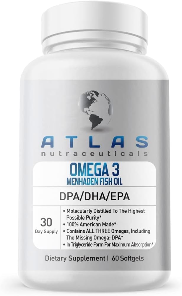 Atlas Nutraceuticals-Atlantic Caught Menhaden Fish Oil-Omega 3-2400mg, Burpless, Made in The USA, DPA/DHA/EPA-60 Softgels (1)
