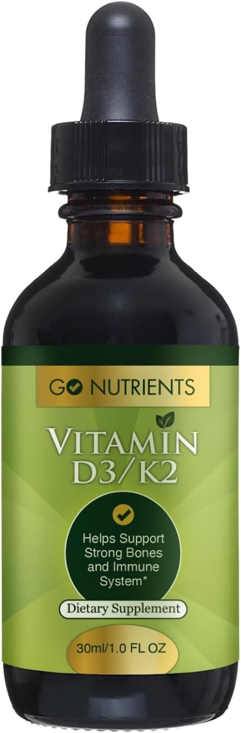 Go Nutrients Vitamin D3 K2 Drops – Liquid VIT D Supplement with MK7 for Adults & Kids – High Absorption Sublingual Support for Bone, Cardiovascular, Heart & Immune Health – 1 oz, 90 Servings