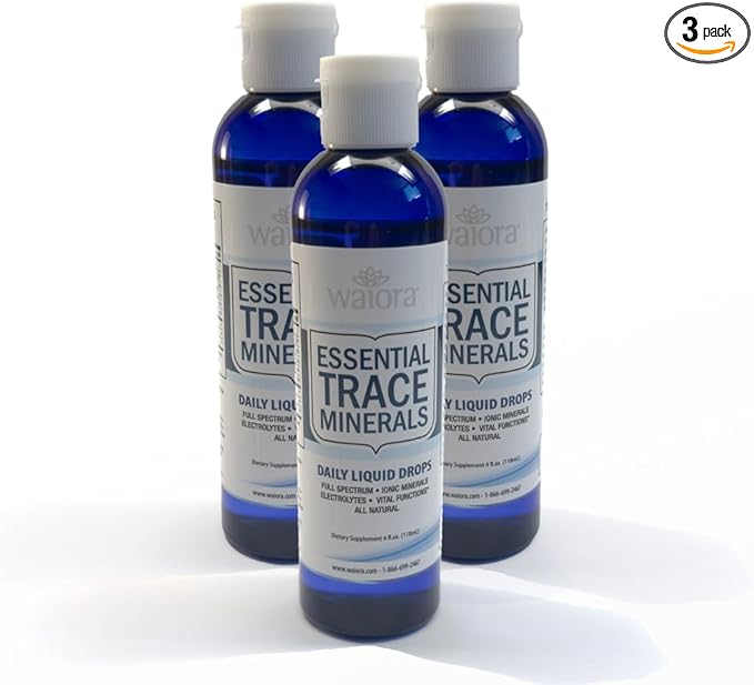 Waiora Essential Trace Minerals | Help Replenish Lost/Depleted Mineral | 60+ Ionic Trace Minerals | Support Body’s Vital Functions, pH Balance | Plus Electrolytes for Hydration (3 Bott /144 serv)